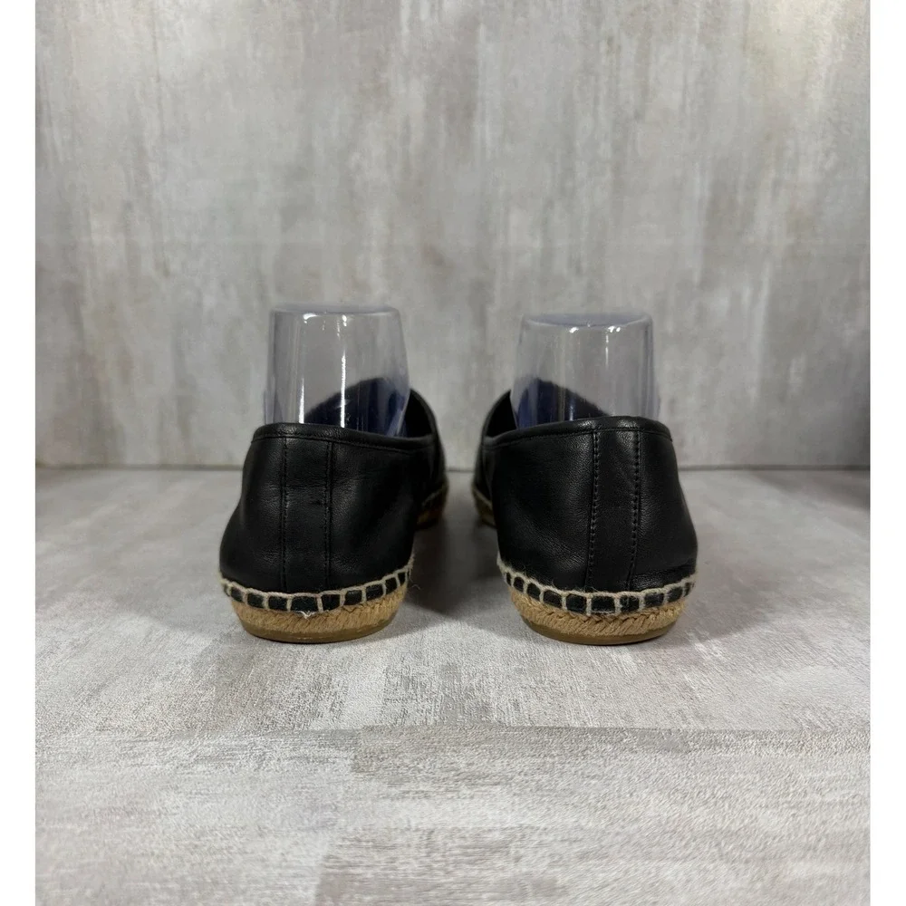 Tory Burch Ines Black Leather Perforated Logo Espadrille Flats Womens 11 50966